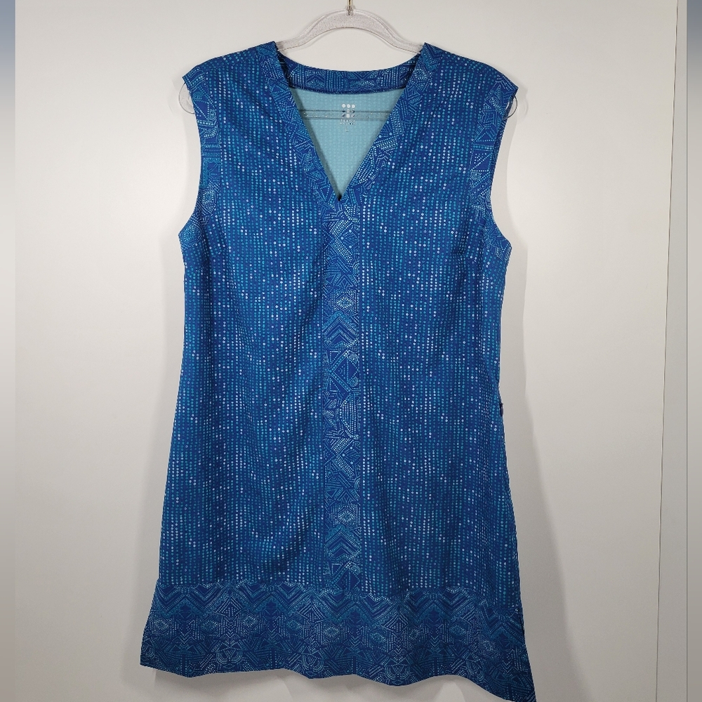 Title Nine Blue Geometric Print Sleeveless Athletic Sport Dress W/ Pocket Size L